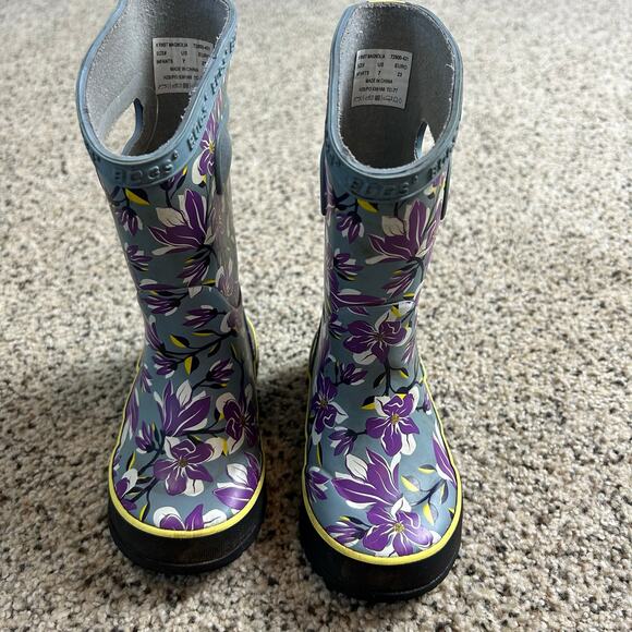 Bogs Infants Rain Boots Size 7 Waterproof Purple Flower Winter - Picture 2 of 7